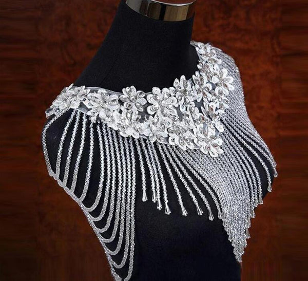 White Bolero Appliques Crystals Wedding Wrap Wedding Bolero - shopngos