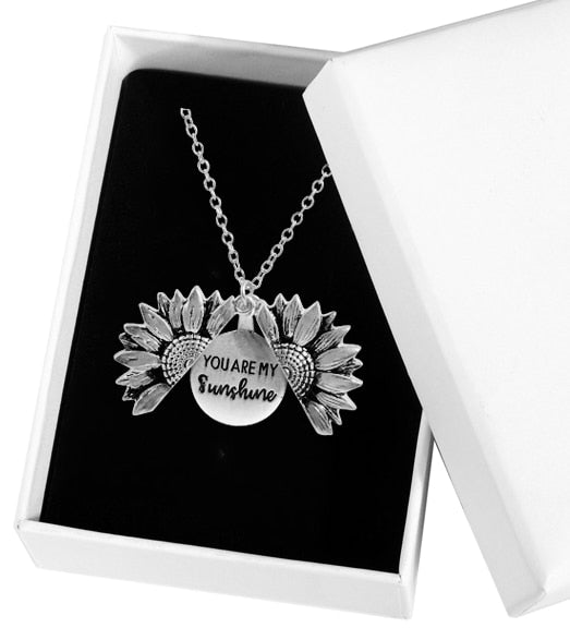 You are My Sunshine Engraved Necklace Sunflower Locket Necklace - shopngos