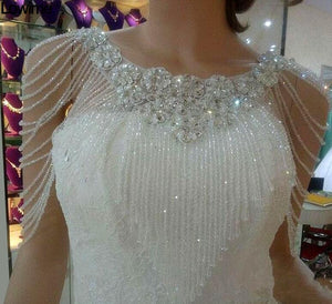 White Bolero Appliques Crystals Wedding Wrap Wedding Bolero - shopngos