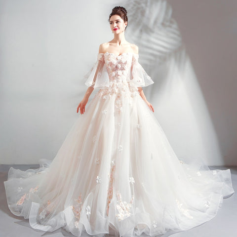 Luxury Wedding Dress The Bride Sweetheart Lace Appliques - shopngos