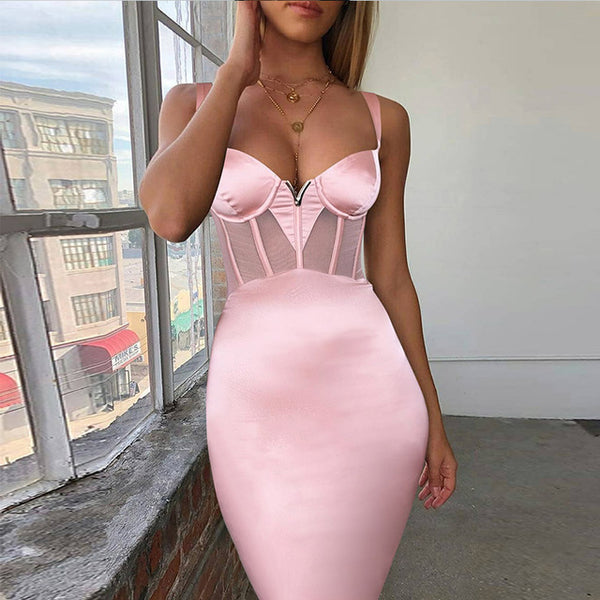 Summer Sexy Dress Mesh Insert Night Club Bodycon - shopngos