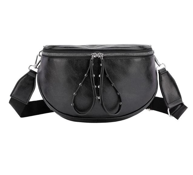 Fashion Crossbody Black & Silver Shoulder Bag Soft PU - shopngos