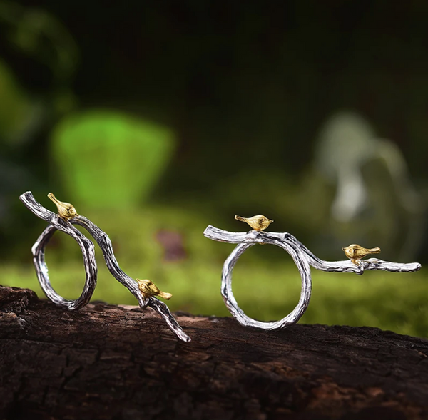 Birds on Branch Ring Sterling Silver - shopngos