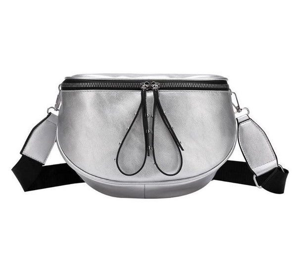 Fashion Crossbody Black & Silver Shoulder Bag Soft PU - shopngos