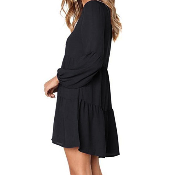 Solid Lantern Long Sleeve party dress V-Neck Draped Knee-Length - shopngos