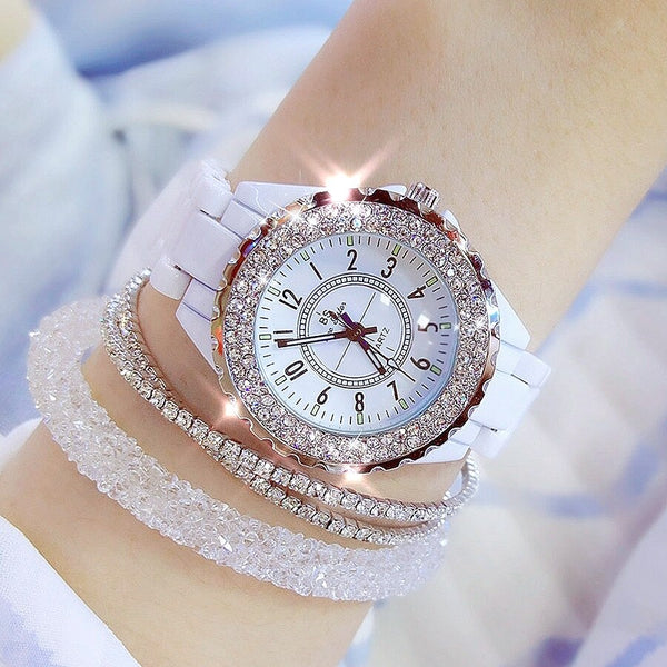 Ladies Quartz Luxury Wristwatch White Ceramic - shopngos