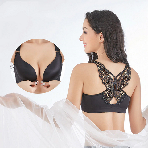 Butterfly Embroidery Front Closure Wireless Bra - shopngos