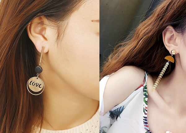 Long Slope Geometric asymmetry Rhinestone circle earrings - shopngos