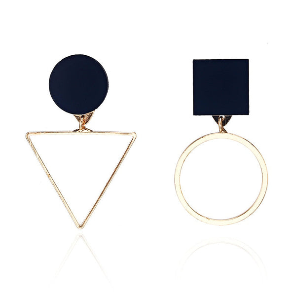 Long Slope Geometric asymmetry Rhinestone circle earrings - shopngos