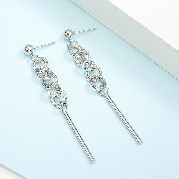 Long Slope Geometric asymmetry Rhinestone circle earrings - shopngos