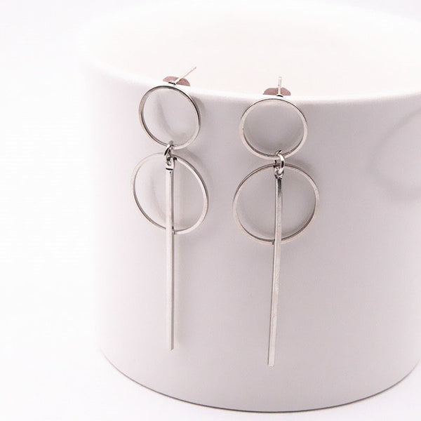 Long Slope Geometric asymmetry Rhinestone circle earrings - shopngos