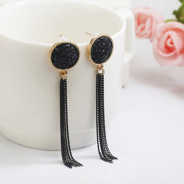 Long Slope Geometric asymmetry Rhinestone circle earrings - shopngos