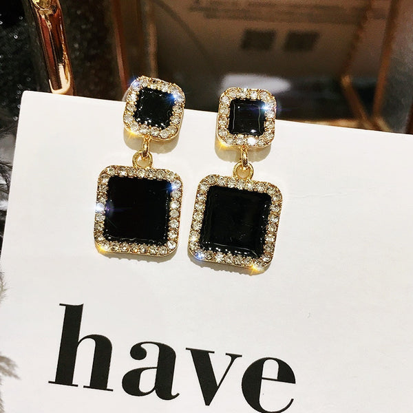 Earrings Black Square Geometric - shopngos