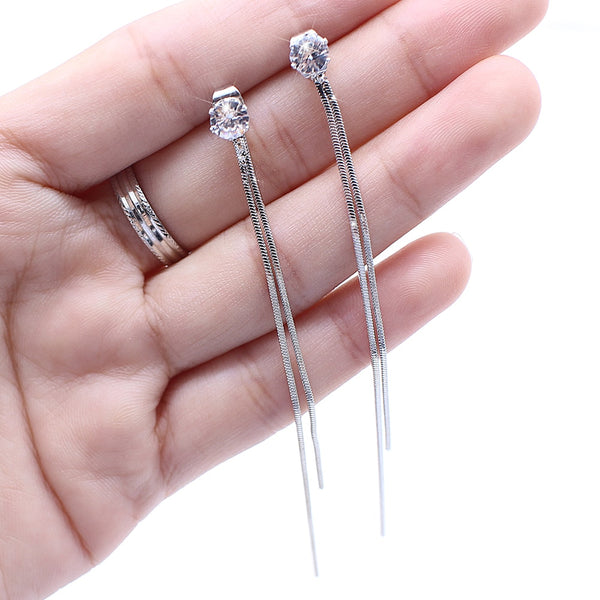 Dangle Hanging Rhinestone Long Drop Earrings - shopngos