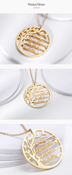 Family Tree Necklace Customized Name Gold Color 925 Sterling Silver Christmas Gift - shopngos