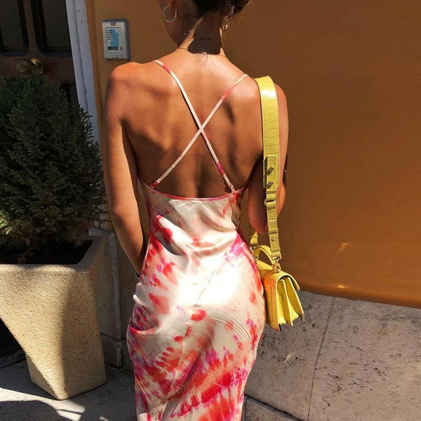 Long midi dress sleeveless backless elegant party outfits - shopngos