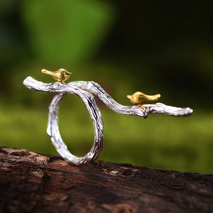 Birds on Branch Ring Sterling Silver - shopngos