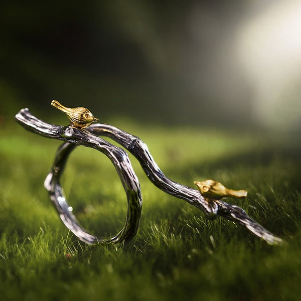 Birds on Branch Ring Sterling Silver - shopngos