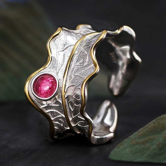 Lotus Real 925 Sterling Silver Ring Natural Tourmaline Gemstones Fine - shopngos