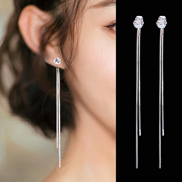 Dangle Hanging Rhinestone Long Drop Earrings - shopngos