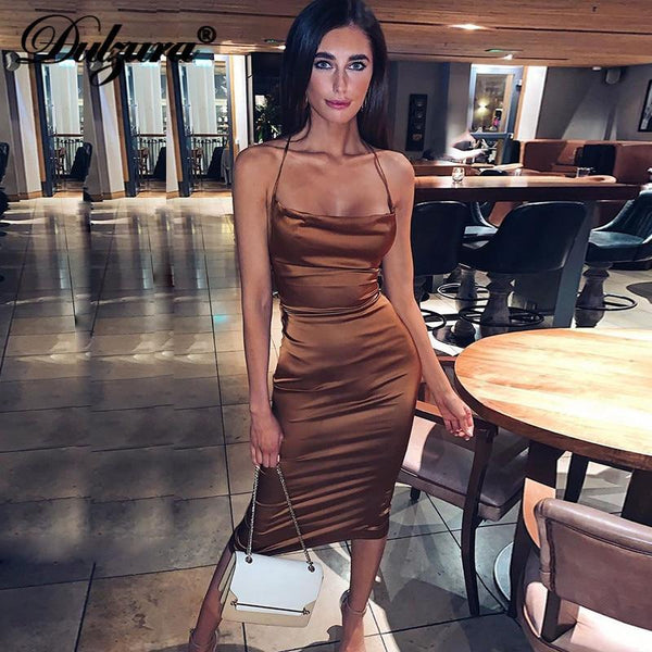 Long midi dress sleeveless backless elegant party outfits - shopngos