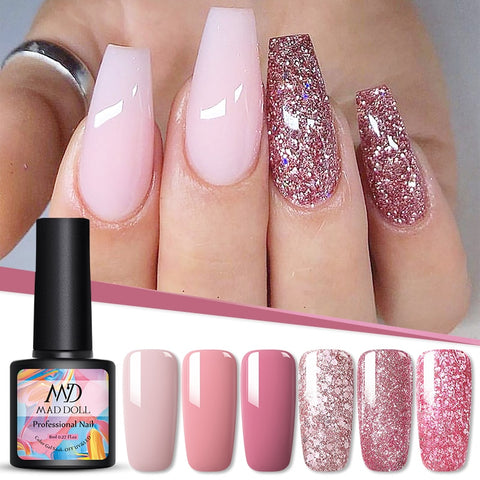 8ml UV Gel Nail Polish Rose Gold Glitter Sequins Soak Off - shopngos