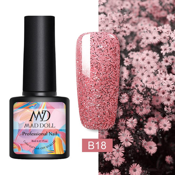 8ml UV Gel Nail Polish Rose Gold Glitter Sequins Soak Off - shopngos