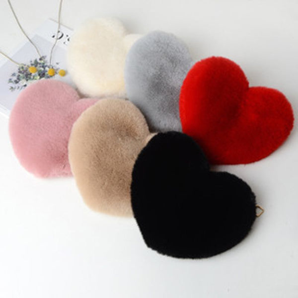 Women's Heart Shaped Faux Fur Crossbody Wallet Purse Chain Shoulder Bag - shopngos