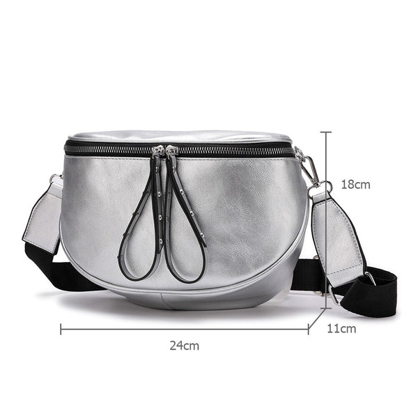 Fashion Crossbody Black & Silver Shoulder Bag Soft PU - shopngos