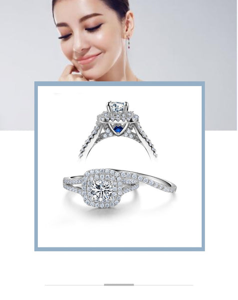 Wedding Ring Sets Victorian Style Blue Side Stones Classic Jewelry - shopngos