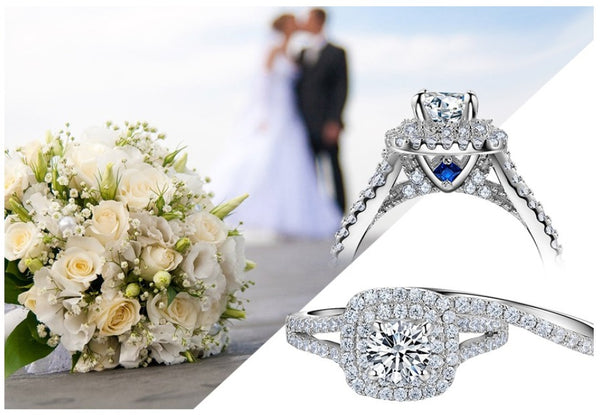 Wedding Ring Sets Victorian Style Blue Side Stones Classic Jewelry - shopngos