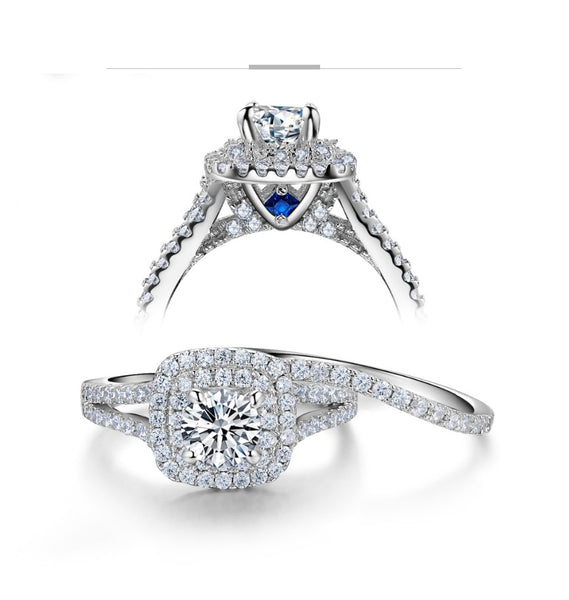 Wedding Ring Sets Victorian Style Blue Side Stones Classic Jewelry - shopngos