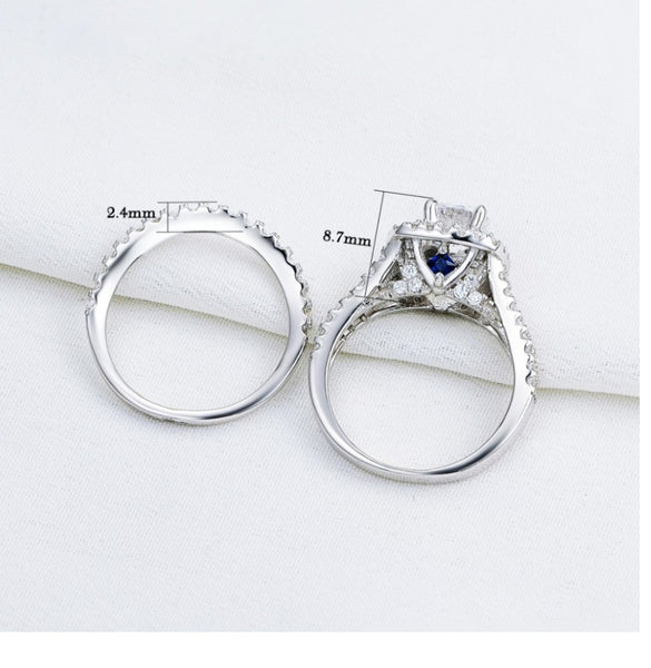 Wedding Ring Sets Victorian Style Blue Side Stones Classic Jewelry - shopngos