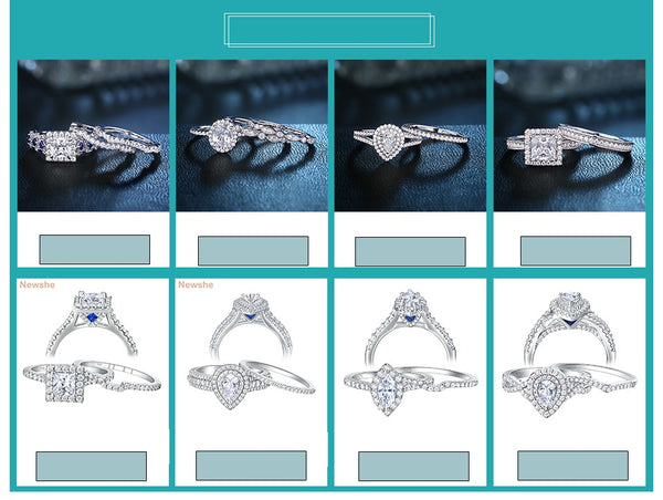 Wedding Ring Sets Victorian Style Blue Side Stones Classic Jewelry - shopngos