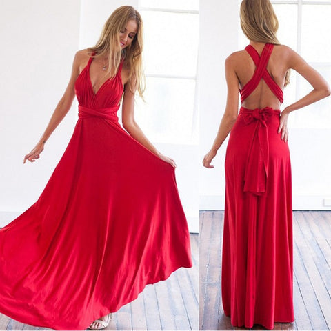 Sexy Women Multiway Wrap Convertible Boho Maxi Club Red Dress Bandage - shopngos