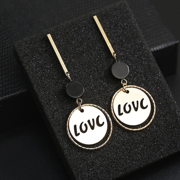 Long Slope Geometric asymmetry Rhinestone circle earrings - shopngos