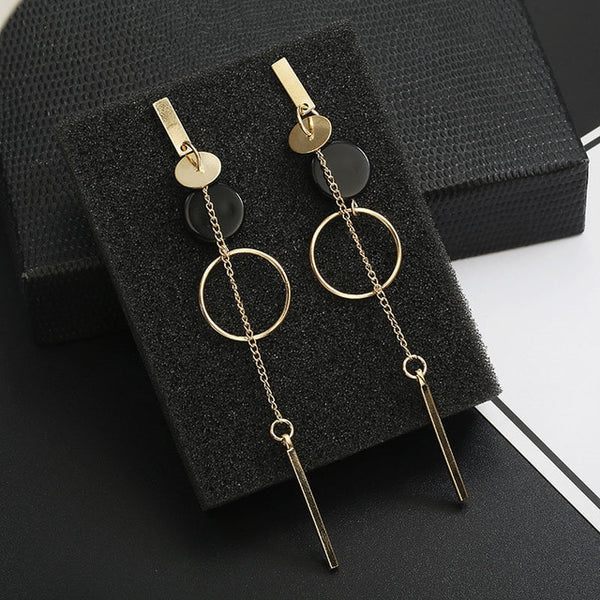 Long Slope Geometric asymmetry Rhinestone circle earrings - shopngos