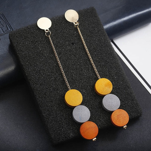 Long Slope Geometric asymmetry Rhinestone circle earrings - shopngos