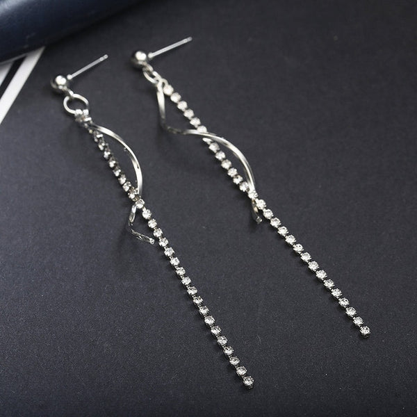 Long Slope Geometric asymmetry Rhinestone circle earrings - shopngos