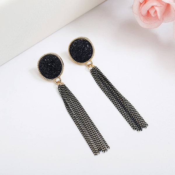 Long Slope Geometric asymmetry Rhinestone circle earrings - shopngos