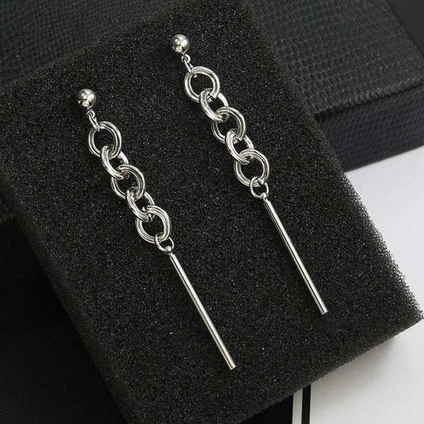 Long Slope Geometric asymmetry Rhinestone circle earrings - shopngos