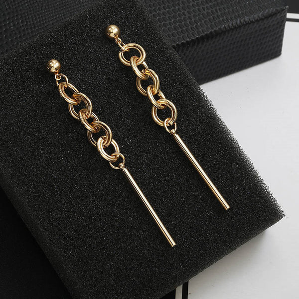 Long Slope Geometric asymmetry Rhinestone circle earrings - shopngos