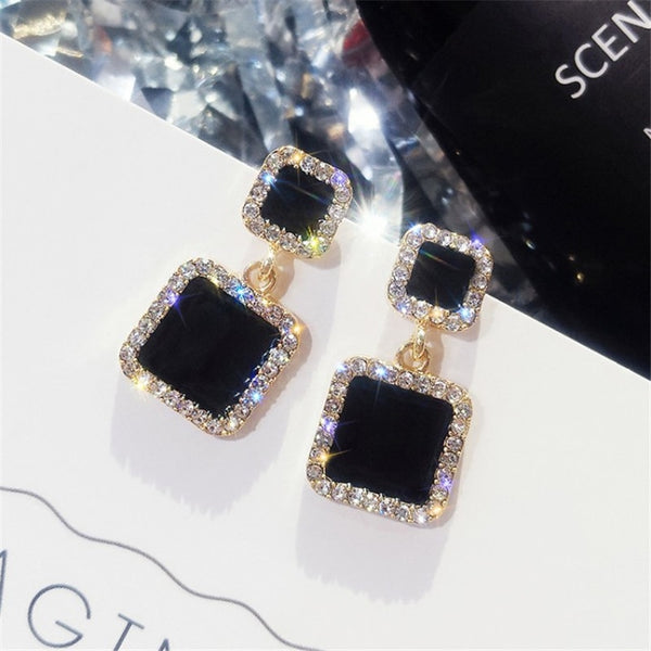 Earrings Black Square Geometric - shopngos