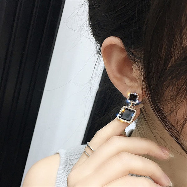 Earrings Black Square Geometric - shopngos