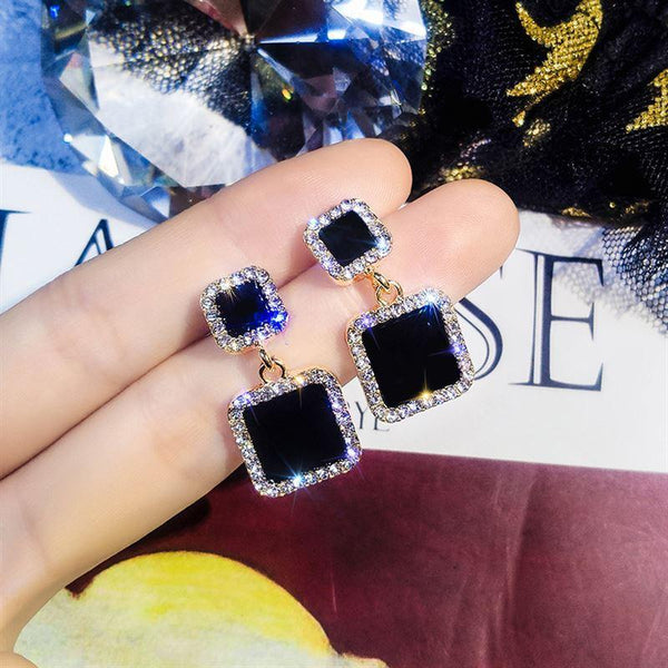 Earrings Black Square Geometric - shopngos