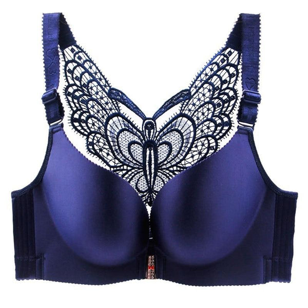 Butterfly Embroidery Front Closure Wireless Bra - shopngos