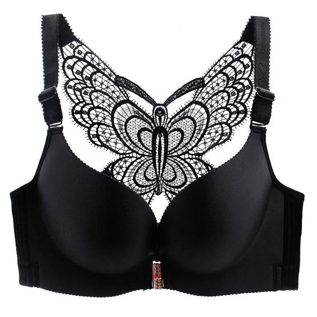 Butterfly Embroidery Front Closure Wireless Bra - shopngos