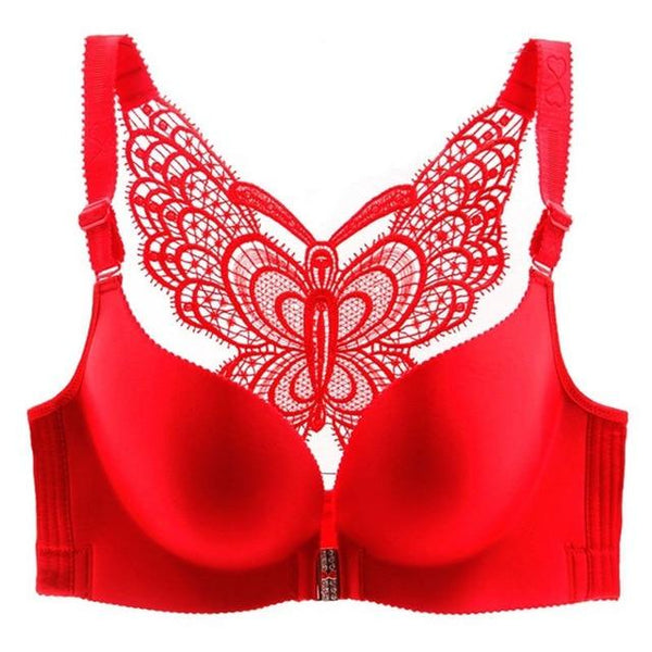 Butterfly Embroidery Front Closure Wireless Bra - shopngos