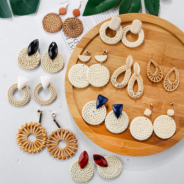 Korea Style Handmade Wooden Braid Drop Earrings - shopngos