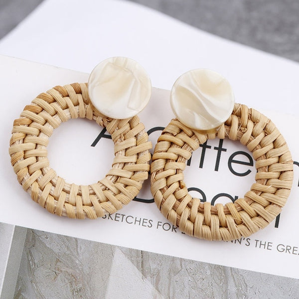 Korea Style Handmade Wooden Braid Drop Earrings - shopngos